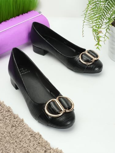 Image of Carlton London Women's Textured Round Toe Block Heel Pumps
