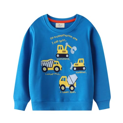 QHKEPW Kids Jumper Digger Tractor 3-4 Years Boys Sweatshirt Toddler Top Long Sleeve Round Neck Cotton Casual Clothes T Shirt Blue