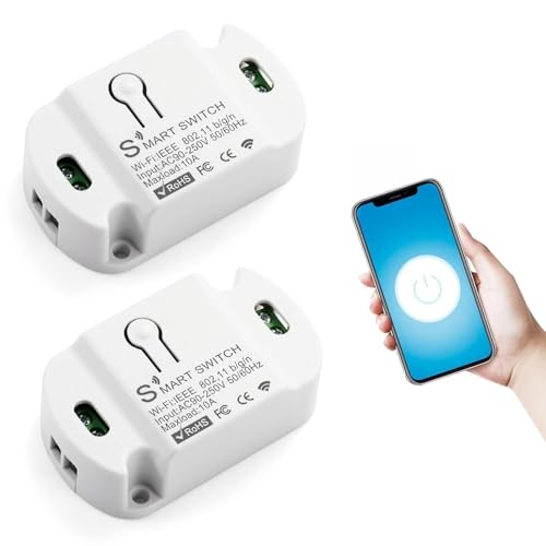 DEWIN 2 Stück WLAN Schalter Smart Life, Smart Lichtschalter Modul Smart Switch WiFi Fernbedienung mit Zeitschaltuhr 10A Leistung Sprachsteuerung