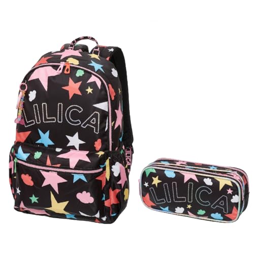Kit Mochila Costas Estojo Duplo Lilica Ripilica Lovit Prisma Pacific Preto