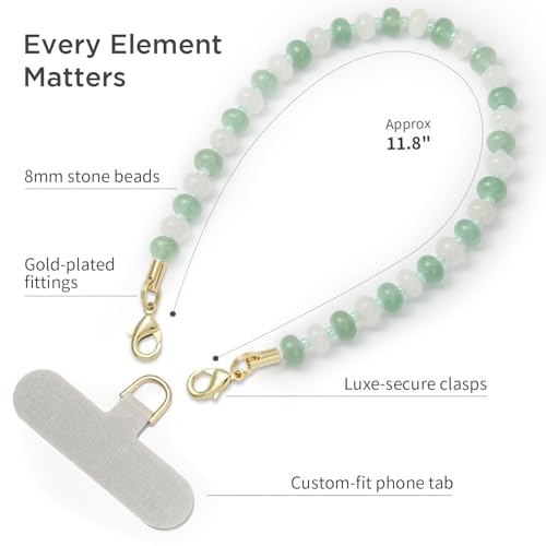 Image of POSADINA Natural Stone Phone Charm, Beaded Healing Phone Wrist Strap, Handmade Cellphone Chain Lanyard with Tether Tab