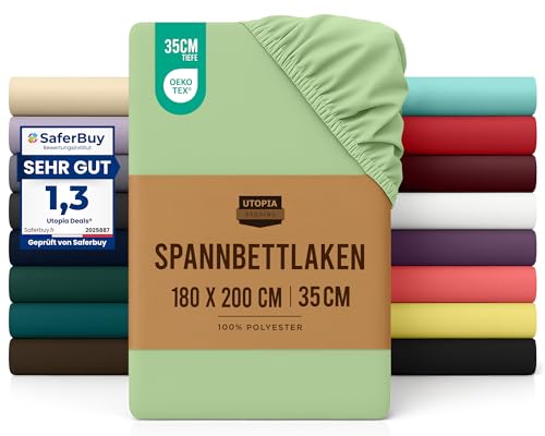 Utopia Bedding - Spannbettlaken 180x200cm - Summer Green - Grün - Oeko-Tex Zertifiziertes Gebürstete Polyester-Mikrofaser Spannbetttuch - 35 cm Tiefe Tasche