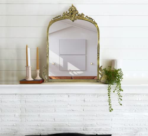 Image of Gharaana Victorian Arched Wall Mirror for Bedroom and Living Room | Decorative Mirror for Wall Decoration | Vintage Brass (35x24)