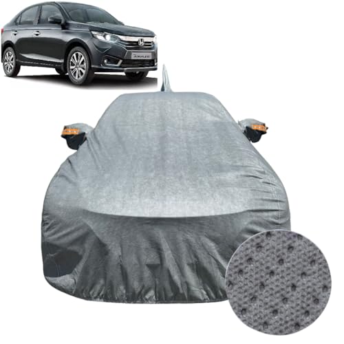 Image of ACTURATE Car Cover for Honda Amaze (2018-2025) | 100% Waterproof Cover with Antenna & Reflective Mirror Pockets | Dustproof, Scratchproof, Heatproof Amaze Car Cover | (Durable Fabric) | Grey