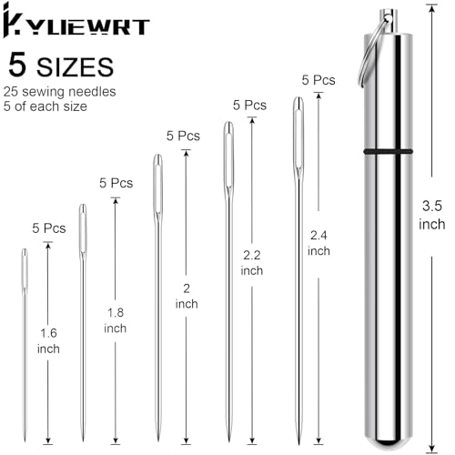 KYUEWRT 25 Large Eye Embroidery Needles, 5 Sizes Big Eye Hand Sewing Needles with Exquisite Aluminum Storage Tub for Stitching, Sewing and Hand-Made Projects - Image 3