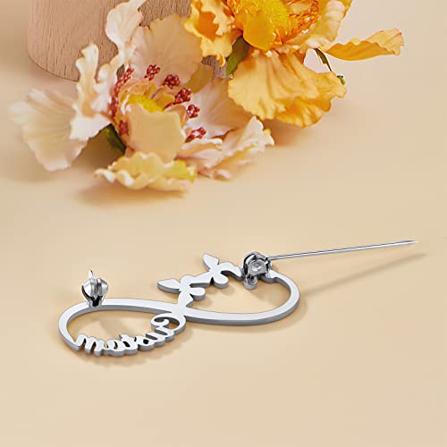 Custom4U Name Infinity Brooch Pin Personalized Stainless Steel Customized Name Tag Jewelry For Women #TOP1