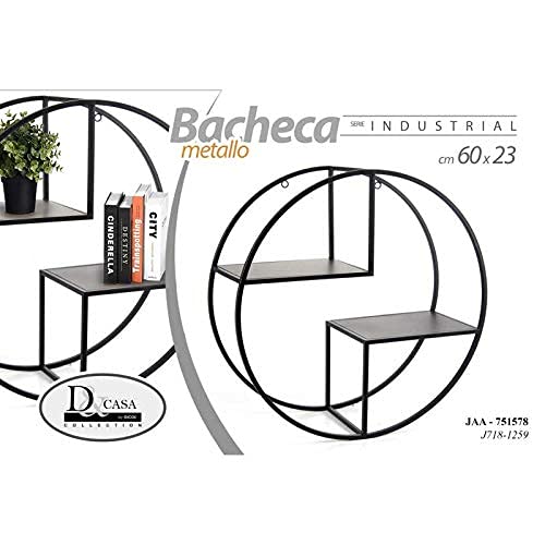 Gicos Mobile bacheca libreria Tonda in Metallo Nero Serie Industrial 60 * 23 da Parete 2 Ripiani JAA-751578