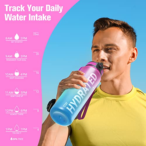 Image of Sahara Sailor Water Bottles, 25oz Motivational Sports Water Bottle with Time Marker - Times to Drink - Tritan, BPA Free, Wide Mouth Leakproof, Fast Flow Technology with Clean Brush (1 Bottle)