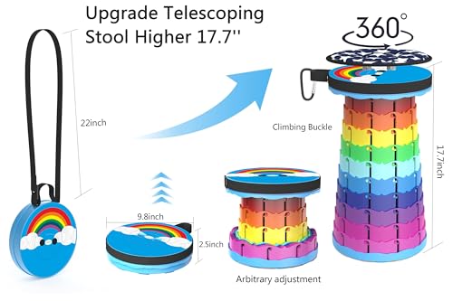 Image of ALEVMOOM Portable Collapsible Stool Retractable Folding Telescoping Stool for Adults Sturdy Capacity 440lbs Foldable Camping Stool for Outdoor Hiking Garden BBQ