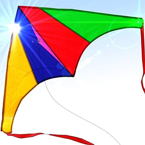 Easy to Fly Large Delta Nylon Kite for Kids and Adults Great for Beach Trip and Outdoor Activities Perfect for Beginners Flies High in Light Breeze Flying String Line Included Big Flyer Childrens Toys