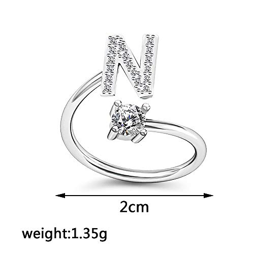 Image of HUJUON Silver Initial Letter Ring for Women. Adjustable Crystal Alphabet Ring,Name Initials Stackable Knuckle Rings A-Z CZ Open Ring