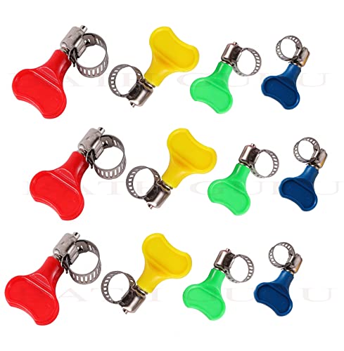 Image of BATH GURU Stainless Steel Hand Adjustable Worm Gear Key Type Hose Clamps .75, 1, 1.25, 1.5 Inch Gas Water Tap Garden Pipe Clamp Clips for Plumbing & Mechanical Applications (Pack Of 12, Multi Sizes)