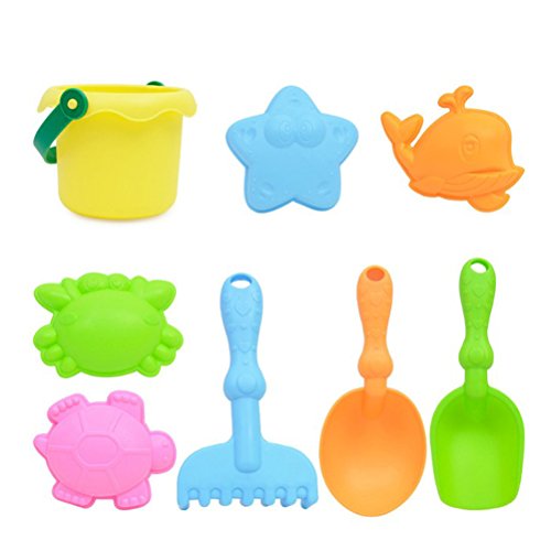 TOYMYTOY 8pcs Juguetes de Playa para Ninos Kit Cubo Pala y Rastrillo Cuchara Molde de Estrella de Mar Ballena Tortuga Cangrejo
