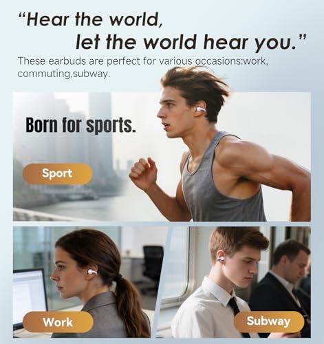 Image of King Lucky Clip on Earbuds Open Ear Wireless Bluetooth 5.4 Headphones with Mic,50H Play,Noise Cancelling,Waterproof,Sports Ear Buds,Comfortable for Small Ears & Glasses Wearers,Workouts (White)