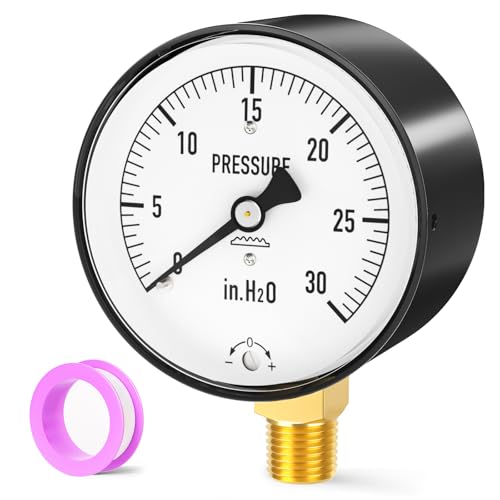 Image of 0-30 in H2O Diaphragm Type Capsule Low Pressure Gauge 2-1 /3 inch Dial Size, 1 /4 inch NPT Lower Mount, Adjustable Water Column Gauge, for Pressure Testing with Air, Gas, Water, and Other Liquids