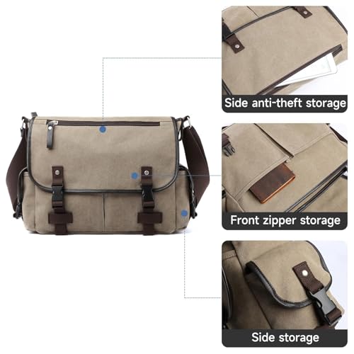 Vintage Canvas Messenger for Men Classic Satchel Shoulder Crossbody Multiple Pockets Anti theft Bookbag College4