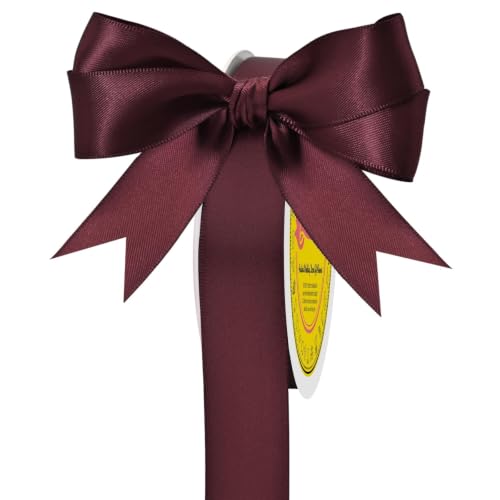 Image of Double Face Burgundy Satin Ribbon 7 /8 inch X 25 Yards Polyester Burgundy Ribbon for Gift Wrapping Very Suitable for Weddings Party Hair Bow Invitation Decorations and More