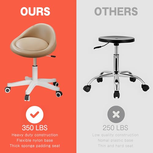 Image of Swivel Rolling Stool with Wheels, Height Adjustable PU Leather Drafting Chair, Round Seat for Salon, Spa, Tattoo, Office, Home Use Khaki Set of 1