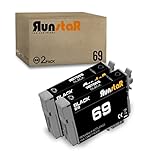 Run Star 2 Black 69 T069 Remanufactured Ink Cartridge Replacement for Epson 69 T069 for Stylus C120 CX5000 CX6000 CX8400 CX9400 NX110 NX300 NX400 NX415 Workforce 30 610 615 1100 1300 Printer (2 Black)