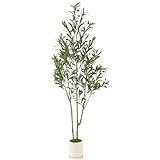 Alupssuc 5ft Olive Trees Artificial Indoor & Outdoor, Faux Olive Tree with Lively Artificial Trunk and Lifelike Fruits, Fake Potted Tree for Modern Home Office Living Room Decor