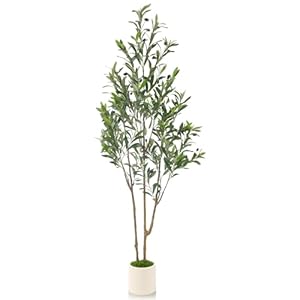 Alupssuc 5ft Olive Trees Artificial Indoor & Outdoor, Faux Olive Tree with Lively Artificial Trunk and Lifelike Fruits, Fake Potted Tree for Modern Home Office Living Room Decor