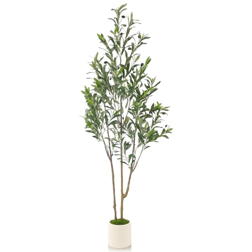 Alupssuc 5ft Olive Trees Artificial Indoor & Outdoor, Faux Olive Tree with Lively Artificial Trunk and Lifelike Fruits, Fake Potted Tree for Modern Home Office Living Room Decor