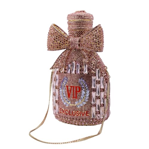 Image of UMREN Women Champagne Bottle Rhinestone Evening Bag Sweet Bow Diamond Clutch Purse Crystal Handbag for Party Cocktail