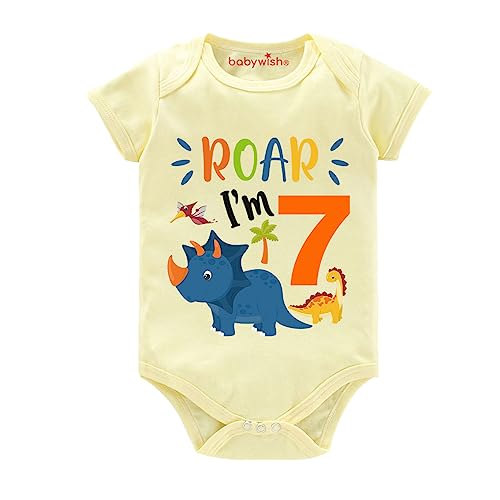 Image of baby wish Monthly Birthday Milestone Romper for Boy's and Boy's Dress Happy Birthday Bodysuit Half Sleeve Rompers for Sevan Months birthday Special Romper Roar Young
