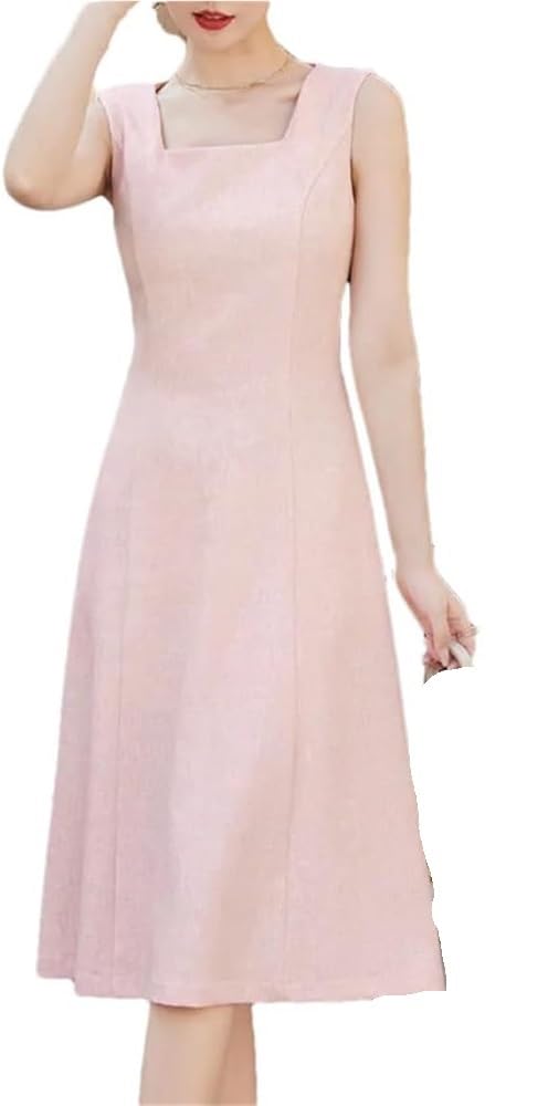 Womens French Office Dress Sleeveless Straps Slim Waist Party