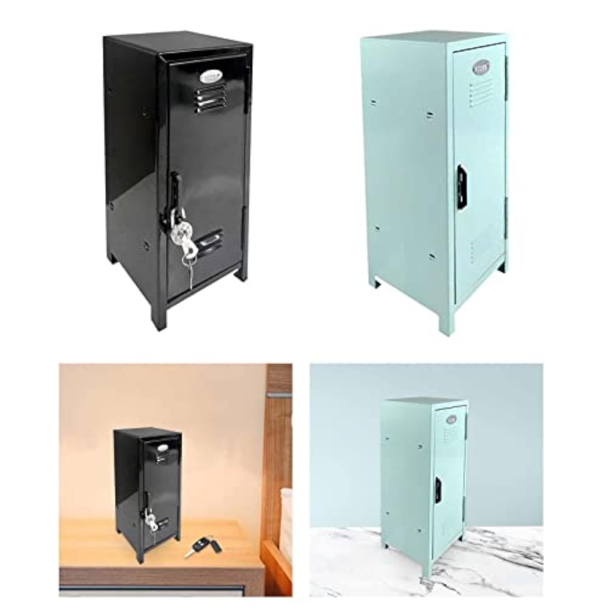 Small Vertical File Makeup Storage Cabinet, Blue and Black