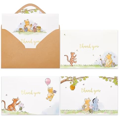Crisky Cute Bear Thank You Cards, Cartoon Blank Cards with Envelopes and Stickers (25 pack) for Birthdays, Baby Showers, Friendsgiving Cover