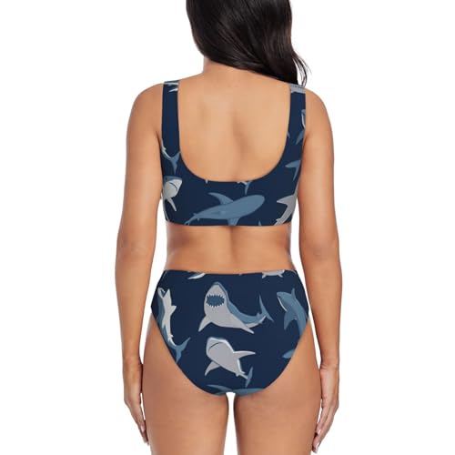 Bikini de tiburón de dibujos animados azul traje de baño de dos piezas triangular 4