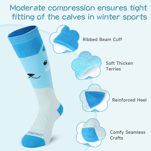 findway Kids Ski Socks, 2 Pairs Knee-high Warm Thermal Winter Snowboard Socks for Girls Boys Toddler4