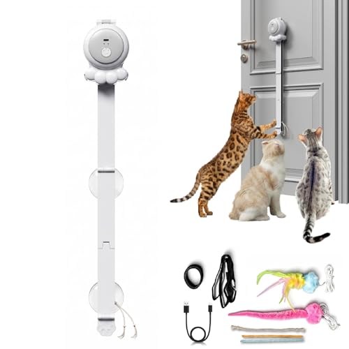 HAPPYCODE 2-in-1 Electric Cat Wand Rechargeable Auto Indoor Toy Suction & Hanging Design 2 Modes (Track Chase + Bounce) Perfect for Kittens & Adult Cats Ultimate Cat Gift