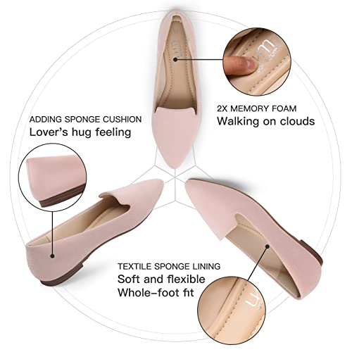 Image of MUSSHOE Black Flats for Women Pointed Toe-Comfortable Business Casual Work Shoes, Dressy Suede Slip On with Memory Foam for Office, Teacher & Standing All Day