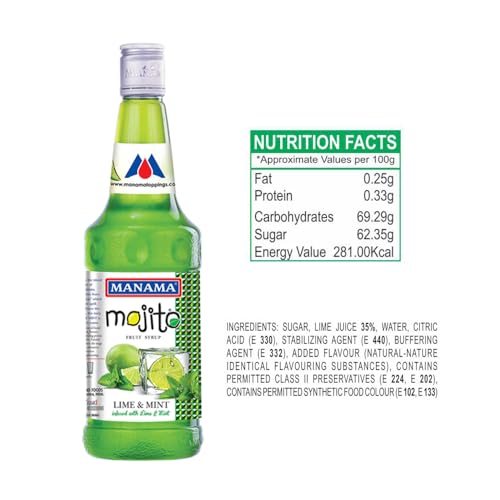 Image of Manama Lime and Mint Mojito Syrup | Mixer for Mocktails, Cocktails, Drinks, Juices, Beverages | Non Alcoholic Mix 750ML Bottle