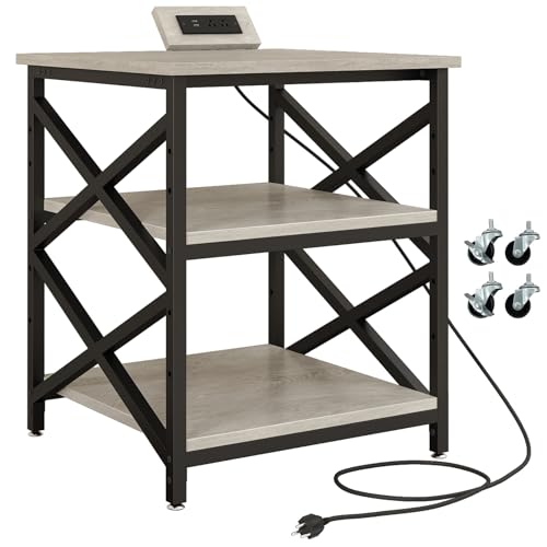 Image of METYERRY 23.6 inchx23.6 inch Large Printer Stand with Power Outlet, 3 Tier Cart