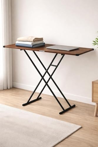 Image of FLIPZON Premium Foldable Ironing Cum Multi-Purpose Table with Heavy-Duty Metal Frame | Smart Space-Saving Laptop, Study & Utility Desk (Walnut)