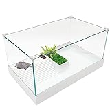 Hamiledyi Glass Turtle Tank Aquarium Tortoise Habitat Reptile Tank Small Turtle Terrarium with Basking Platform Multifunctional Area for Turtles Tortoises Hermit Crabs Crayfish and Small Reptiles