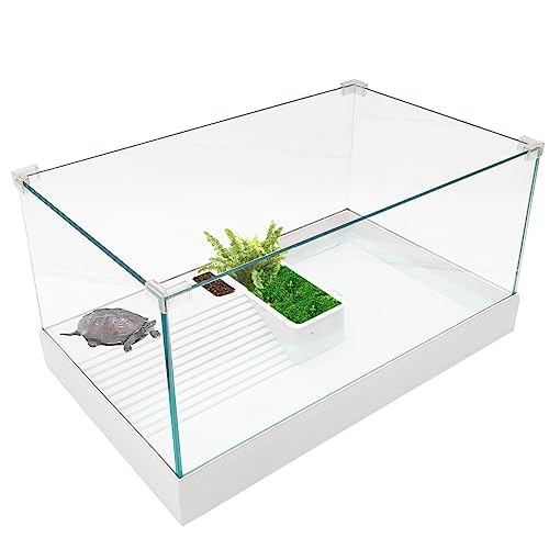 Hamiledyi Glass Turtle Tank Aquarium Tortoise Habitat Reptile Tank Small Turtle Terrarium with Basking Platform Multifunctional Area for Turtles Tortoises Hermit Crabs Crayfish and Small Reptiles