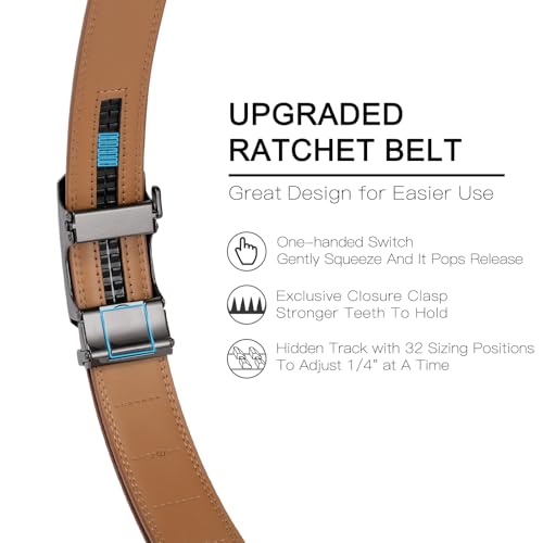SENDEFN Men's Leather Belt Automatic Ratchet Buckle Slide Belt for Dress Casual Trim to Fit with Gift Box — view 2