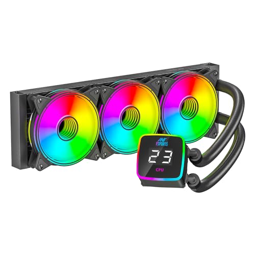 Image of Ant Esports ICE Flow 360 ARGB 360mm ARGB Liquid Cooler /AIO with Display - Black | Support Intel & AMD CPU Socket AM5, AM4, AM3, LGA1700, 1200, 2066, 1151 | Evaporation-Proof Tubing | Dual-Chamber Pump