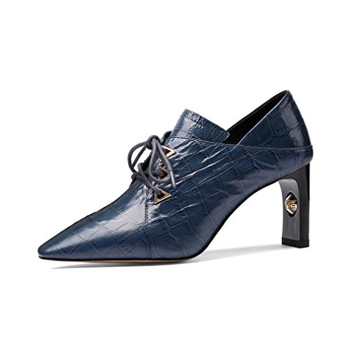 TinaCus Women's Handmade Embossed Genuine Leather Square Toe Exquisite High Heel Lace Up Plus-Size Pump Shoes2