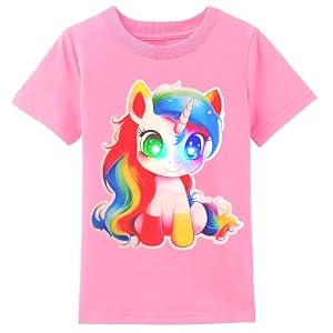 Camiseta Unicornio con Luces led, Camiseta Unicornios de Manga Corta 100% Algodon (FR/ES, Edad, 6 años, Regular, Rosa)