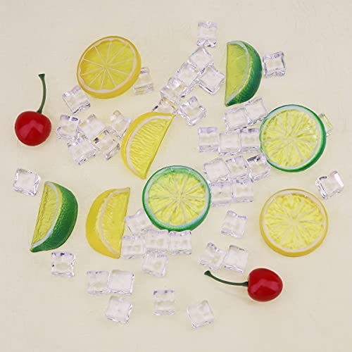 Woration 60 Pcs Fake Fruits Model Simulation Clear Ice Cube Set, Artificial Lemon & Lime Slices Blocks Plastic Cherry For Home Bar Wedding Decoration Photo Props #TOP3