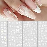 White Nail Art Stickers Charming Flowers Nail Decals Transparent Butterflies Nail Stickers for Nail