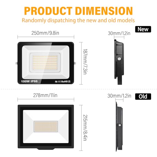 RIGIDON 100W LED Flood Light Outdoor 10000LM Super Bright Outdoor Lights 3000K Daylight Warm White IP66 Waterproof Security Lights for Garden Garage - Image 2