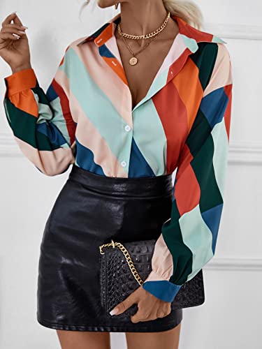 Floerns Women's Scarf Print Long Sleeve Button Front Blouse Retro Top Multicolor #TOP3