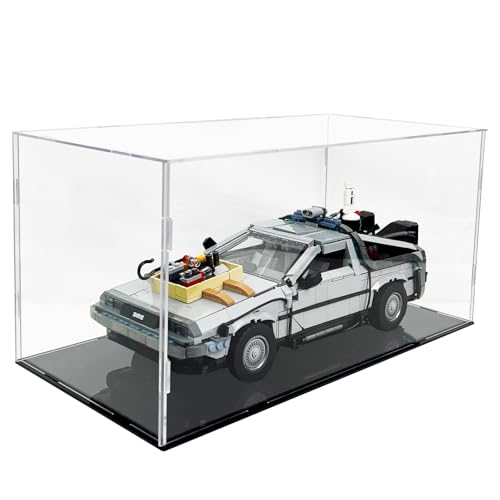 Clear Acrylic Display Case,Display Cases for Cars,Black Acrylic Base Dustproof Display Case Showcase for Cars Diecast Model 10300 10295 42123 21317 10290 21328 10282(15.8x7.9x7.9 inch)