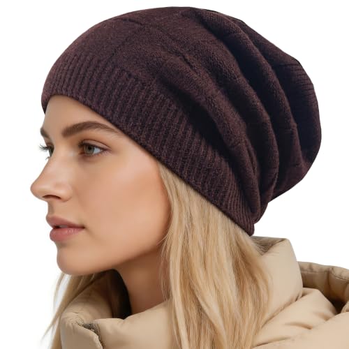 Sauoeo Winter Knitted Beanie Hat Women Men Warm Lined Ski Skull Cap Brown - image 6